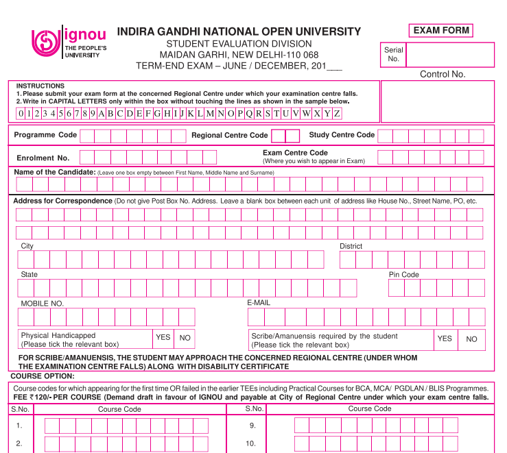 IGNOU Exam Form 2023 OUT Term End Examination June Status