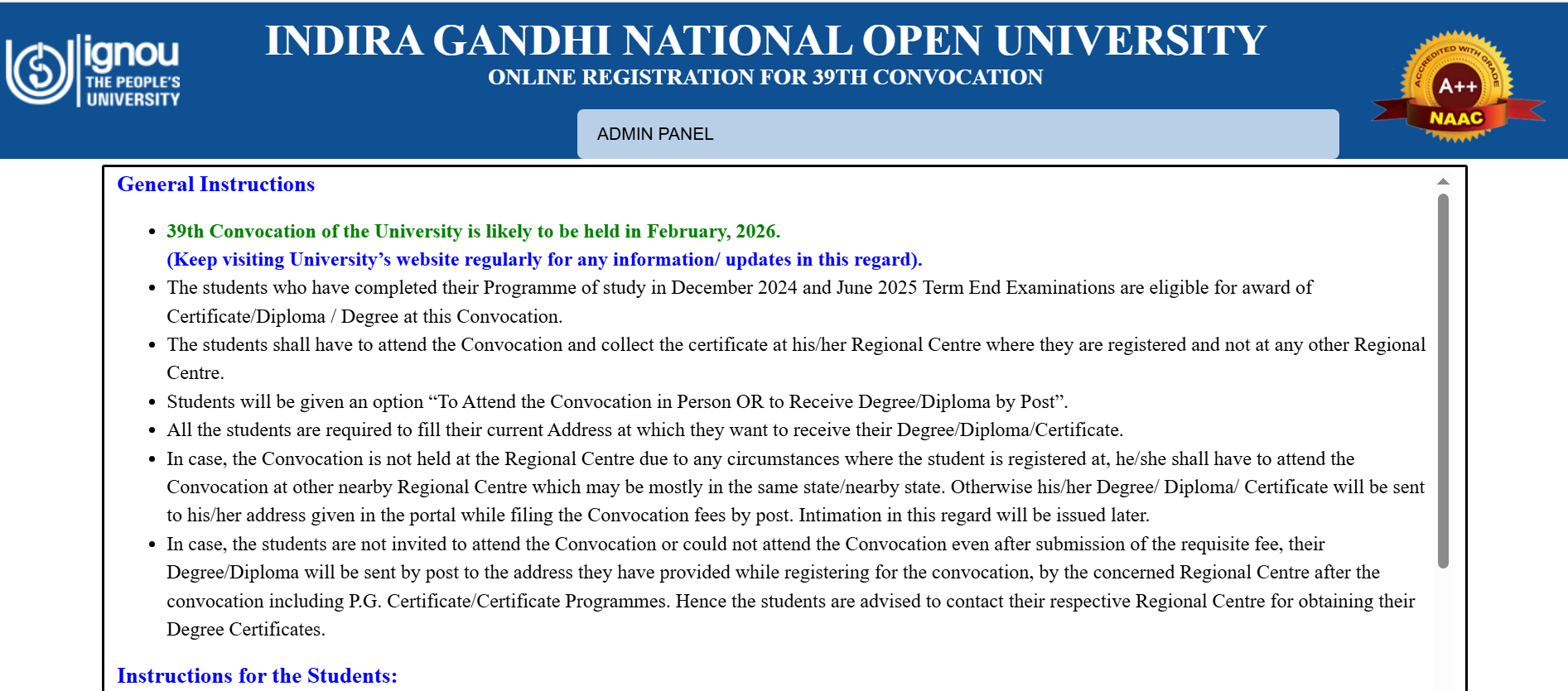 IGNOU Convocation 2026