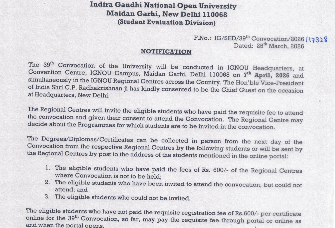 IGNOU Convocation Date 2026