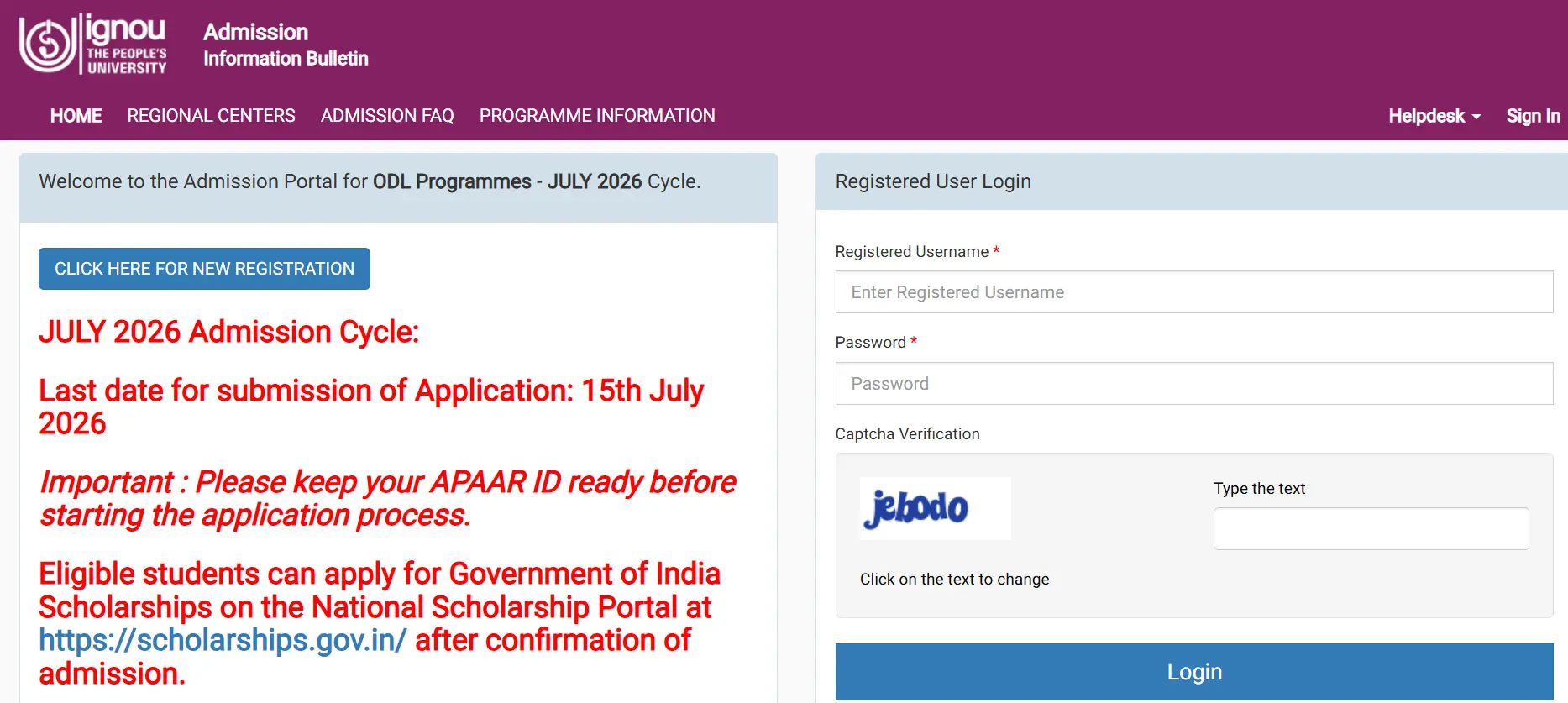 IGNOU Admission 2026